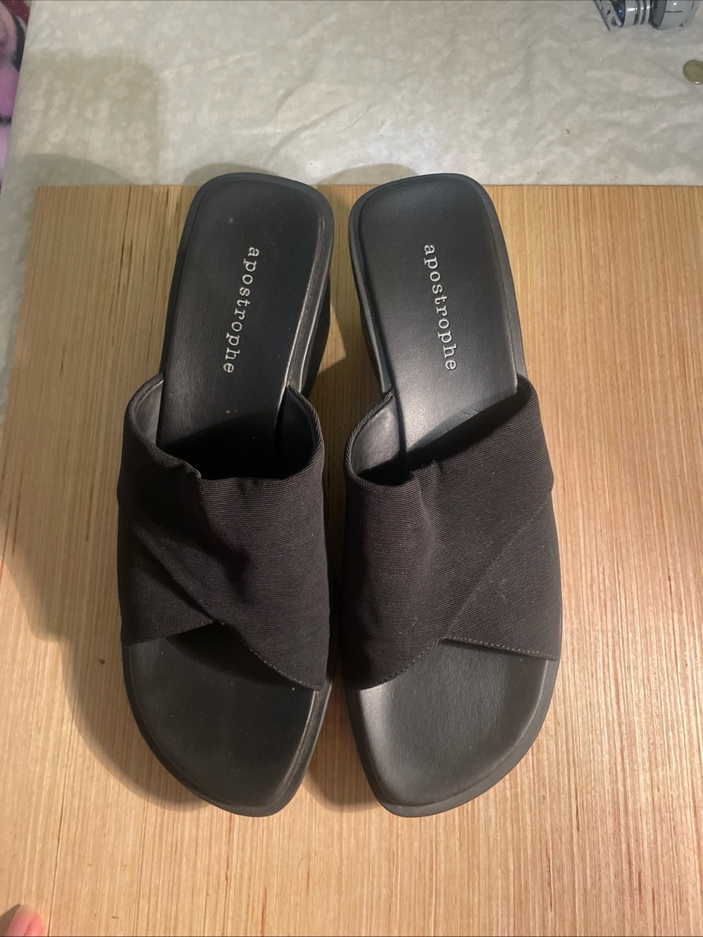 Apostrophe Black Cross-Band Slip-On Mules size 10